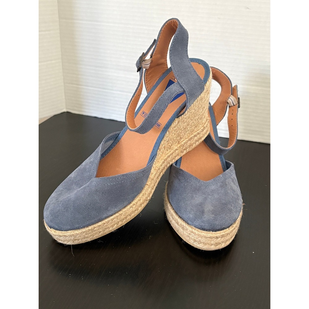 Verbenas Womens Espadrille Wedges Size 9 Blue Suede Platform Ankle Strap Spain